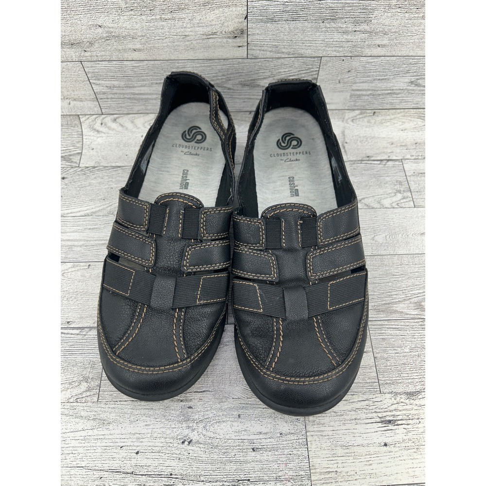 Clarks Cloudsteppers Black Leather Comfort Slip‎ On Loafer Shoes Womens Size 8M
